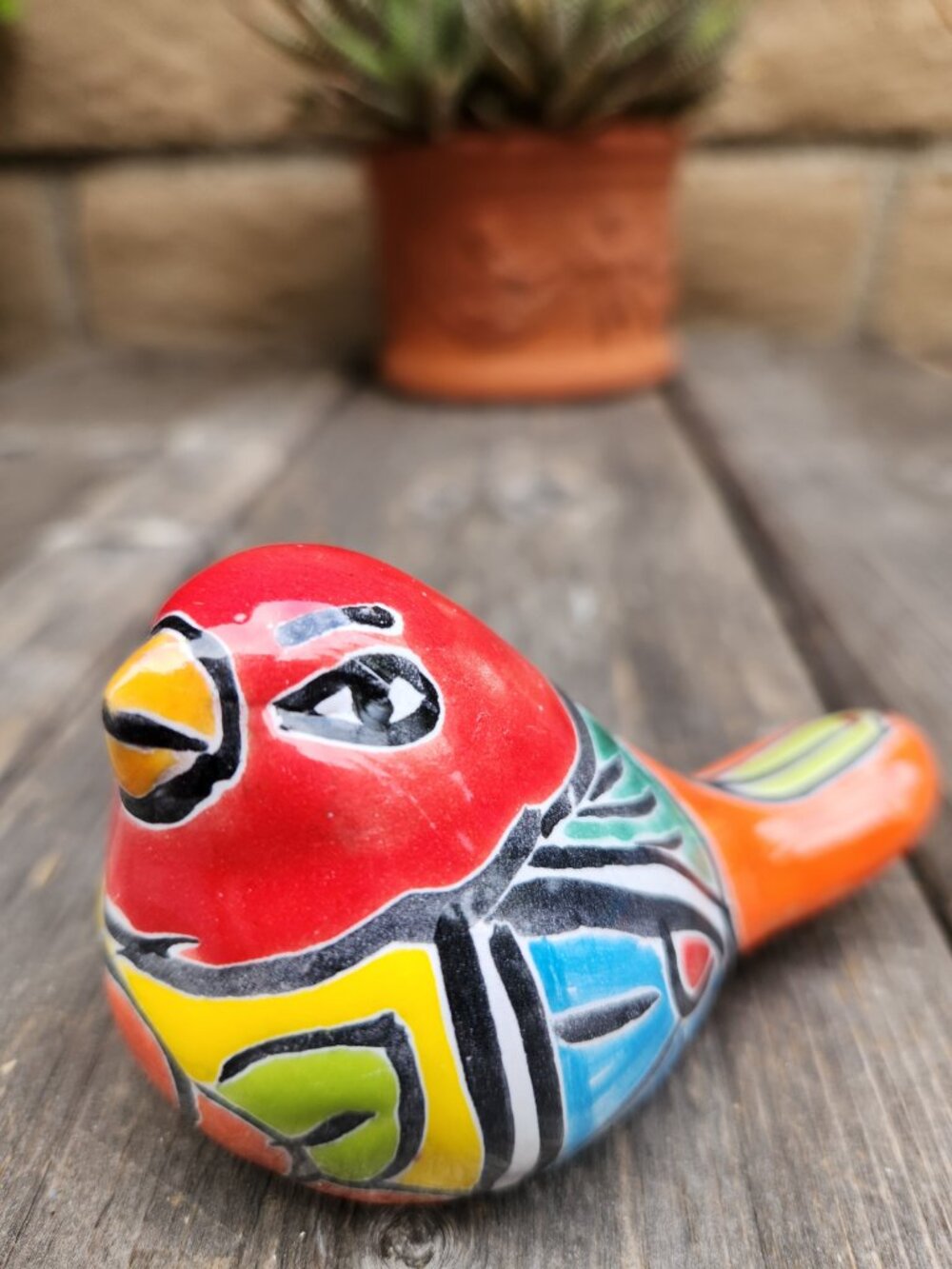 3.75" Talavera Gold Finch Bird Statue RED/YELLOW/ORANGE TAIL Garden Home Decor